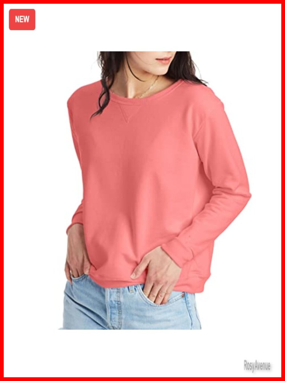 Hanes Crewneck Pullover Sweatshirt with V-Notch Fleece Long Sleeve Women's